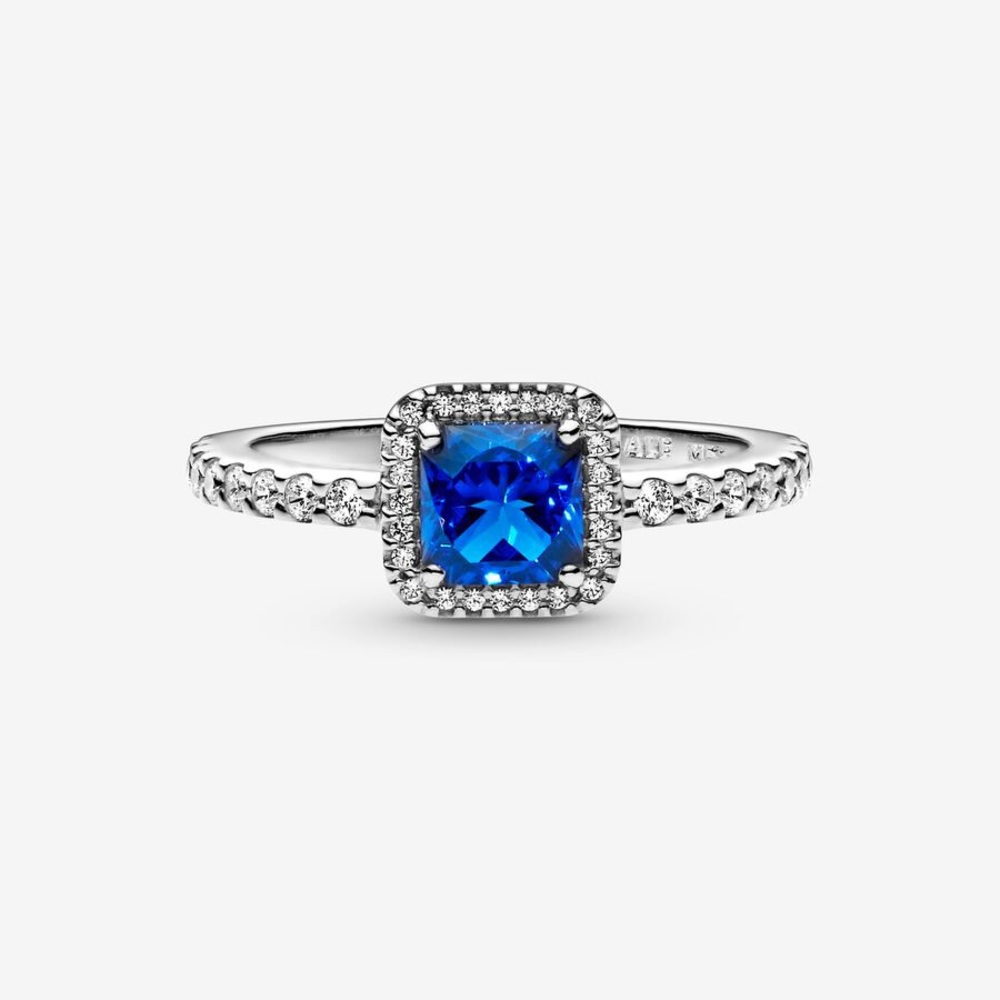 Pandora Blue Square Sparkle Halo Ring Sz 7 missing 1 stone